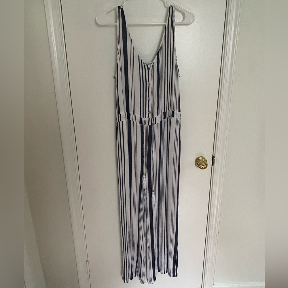 Blue Island Navy and White Striped Top